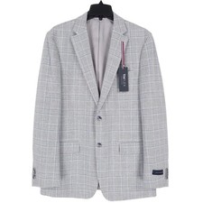 Tommy Hilfiger Mens Modern Fit Sport Coat 42L Light Grey Blue Plaid Stretch NWT
