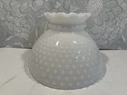 VTG WHITE MILK GLASS HOBNAIL CRIMP TOP HURRICANE STUDENT LAMP SHADE 8' FITTER