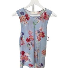 Amanda Uprichard Floral Light Blue Sleeveless Top