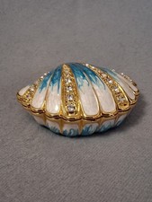 Schmuckschatulle Emaille Strass Muschel Schmuck Dose Faberge Stil Deko Maritim 