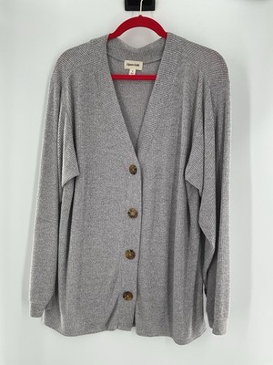 Open Edit Women s Size Medium Grey Cardigan Long Sleeve Button 126