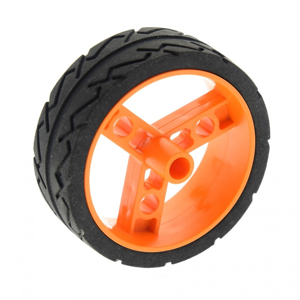 1x Lego Technic Wheel Tire Black 41mm Rim Orange Motorcycle 32247c01