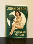 John Deere Outboard Motors  Pinup Girl Sales Service  Vintage Style Metal Sign