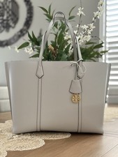 Tory Burch Perry Triple-Compartment Leather Tote Shoulder Bag FEATHER GRAY
