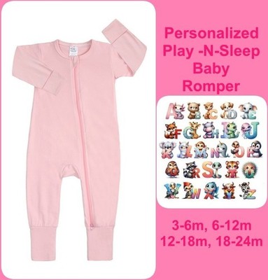 Unisex Baby Romper Heat Transfer Long Sleeve Double Zip Cotton Mittens Footed NW