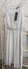 R&K White Floral Eyelet Embroidered Fit & Flare Sleeveless Dress Size 10 Zip