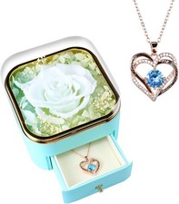 Preserved Rose Flower Necklace, Forever Roses Jewelry Gift for Mom, Wife, Sister