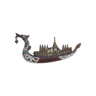 Siam Thailand Sterling Silver Enamel Cloisonne Guilloche Dragon Boat Brooch Pin