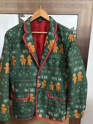 Ugly Christmas Sweater Party Sport Coat Blazer Men s M Gingerbread  BITE ME 