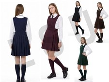 GIRLS BIB PINAFORE PLEATED SCHOOL UNIFORM GIRLS SCHOOL DRESS TOP QUALITY