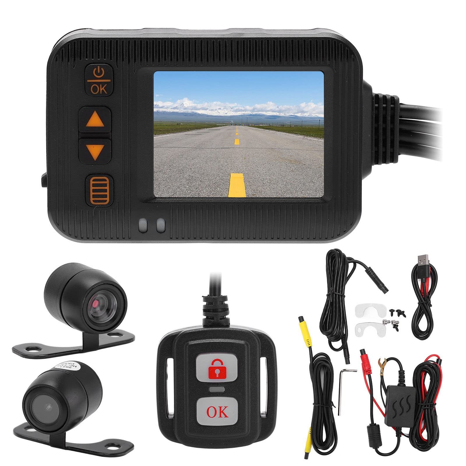 Motorcycle Dash Cam, 2inch Driving Recorder 1080P+720P HD Lens Bike DVR Dash ...