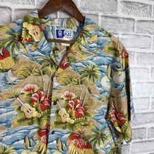 RJC Hawaiian Tropical Hawaiian Beach Theme Button Up Camp Shirt Mens XL