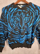 Vintage 80s Santana Tiger Head Crewneck Pullover Sweater Womens M Made In Italy