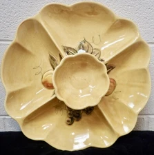 Vintage MCM Los Angeles Pottery Yellow Glaze 4-Compartment Chip & Dip Tray 13"
