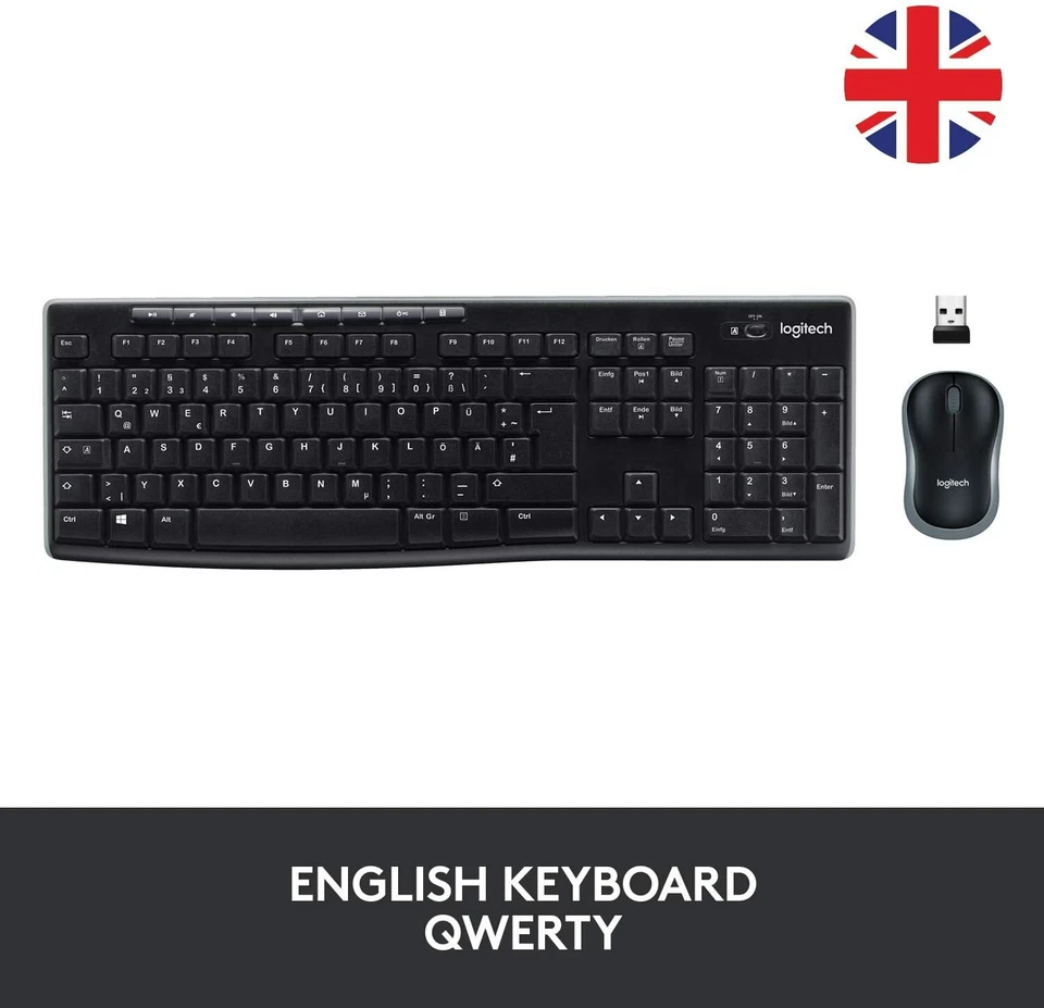 Logitech MK270 Wireless UK QWERTY KeyBoard and Mouse Desktop Combo Set Black GB - Image 2 of 4