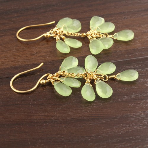 Drop Shape Chalcedony Opalite Yellow Gold Plated Drop Dangle Grapes Earrings - Picture 15 of 16