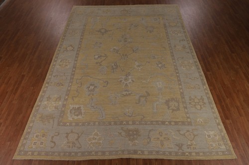 Vegetable Dye Gold Wool Hand-knotted Oushak Turkish Large Rug 10x14 Carpet - Picture 3 of 21