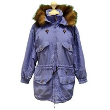 Vintage 80s Ski Jacket Tyrolia Petites Blue Puffa Fur Trim Women's Uk M 10