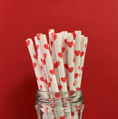 Rotes Herz Papier Strohhalme - Valentinstag Strohhalme - hergestellt in Großbritannien - 100 % recycelbar & Öko