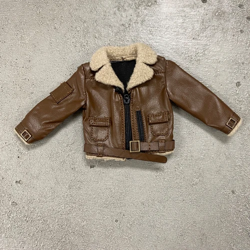 MO-FRJK-TN: 1/12 Brown Leather Zipper Jacket with Fur Collar for 6" slim body video thumbnail