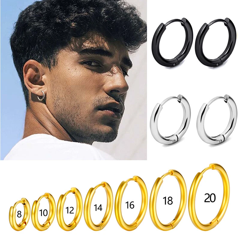 Mens stainless steel hoop earrings sale