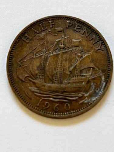 1960 Great Britain Half Penny 1/2p Queen Elizabeth II Bronze Coin KM#896 - Picture 2 of 2