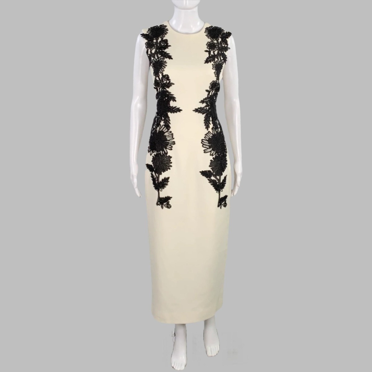 LELA ROSE Size 4 Jewel Cream Black Wool Blend Applique Sheath Dress | eBay