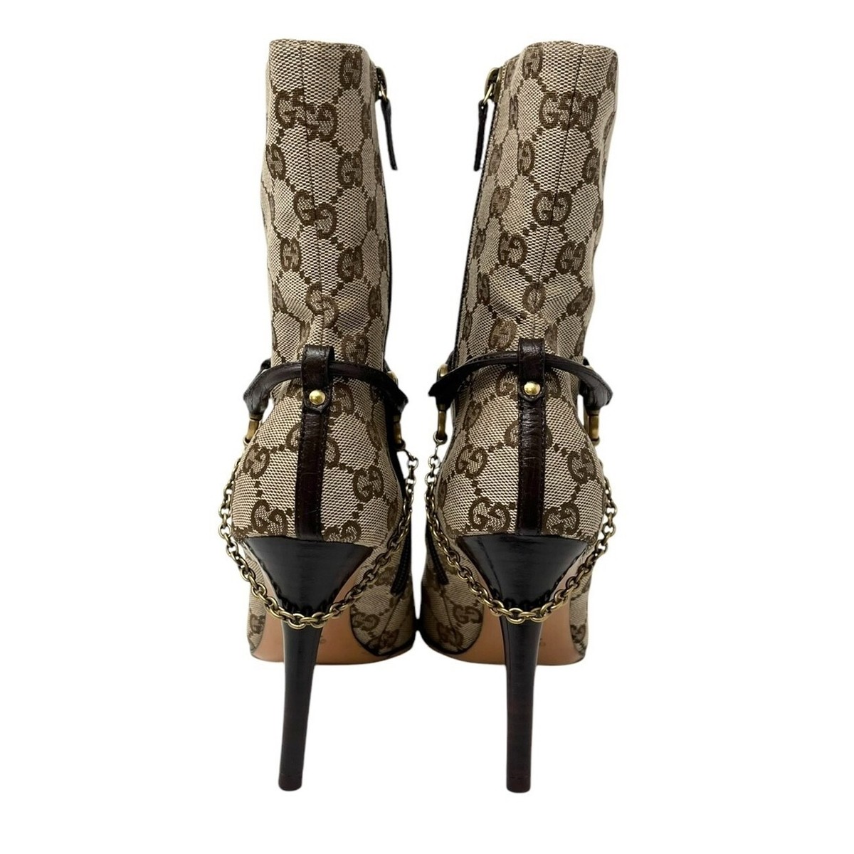 GUCCI Vintage GG Monogram Ankle Boots Heels Belt #36.5-37 GUCCI Vintage GG Monogram Ankle Boots Heels Belt #36.5-37