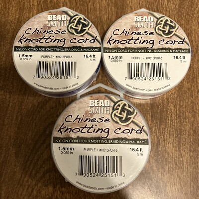 Bead Smith Chinese Knotting Cord, Purple, 1.5mm, 16.4 ft, Lot of 3, NEW (05)