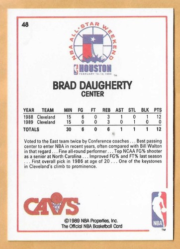 Brad Daugherty Cleveland Cavaliers All-Star #48 NBA Hoops 1988-89 - Imagen 2 de 2