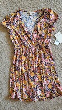 BeBop Juniors Short Sleeve Wrap Dress Navy/Yellow Flower Size Med
