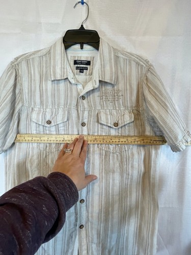 Point Zero Orange Label Mens Striped Linen Button Down Shirt Size M - Picture 7 of 12