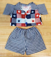 NAVY GINGHAM AND STAR CALICO SHIRT AND SHORTS for 16" CPK Cabbage Patch Kids