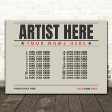 Listing image for Concert Setlist Poster Print Canvas Taupe Landscape - Any Artist Date Gig Venue