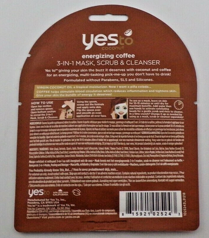 (2) Yes To Coconut & Coffee 3-in-1 Mask Scrub And Cleanser - Single Use 0.5 oz - Image 2 of 2