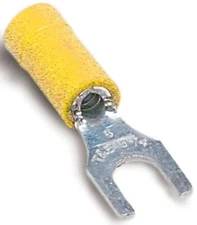 Sta-Kon 10RC-6F, 12 to 10 AWG, #6 Stud, Yellow, Electrical, Fork Terminal, 1 pc