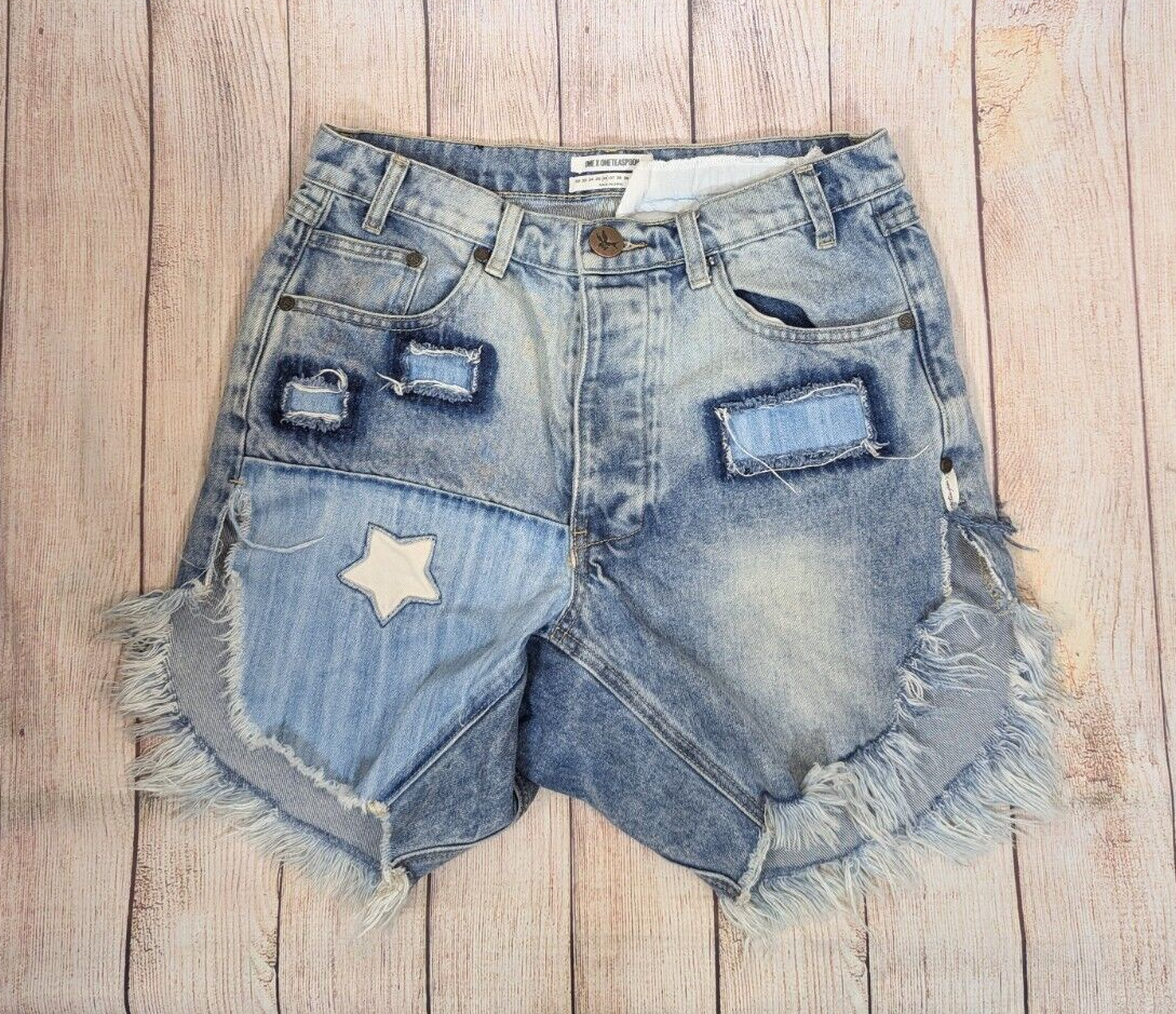 One Teaspoon Outlaws Shorts Cutoff 100% Cotton Denim Light Blue