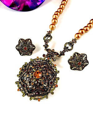 Parure Collier & Boucles D'oreilles Heidi Daus Art Déco - Strass & Perles - Neuf Avec étiquettes