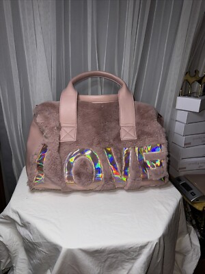 RARE HTF OMG lol Accessories Duffle Bag Pink Fuzzy LOVE Large Overnight Bag