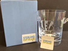 STERLING CUT GLASS Heavy Crystal Ice Bucket Handles Etched B Cincinnati Bengals
