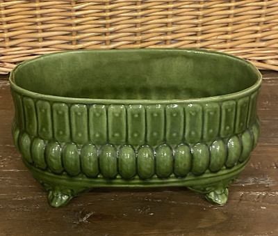 VTG California Pottery Footed Planter Green Glazed Marked USA 11''