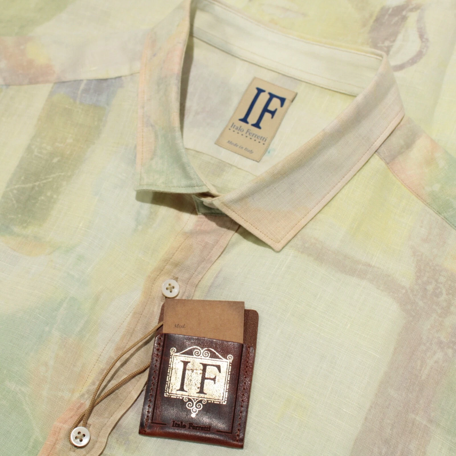 IF Italo Ferretti NWT Casual Button Down Shirt Size L US In Yellows 100% Linen