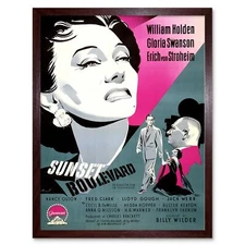 Movie Film Sunset Boulevard Noir Drama Swanson 12X16 Inch Framed Art Print