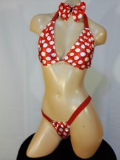 Exotic dancer stripper medium red/white 3 piece bikini dance outfit-dancewear