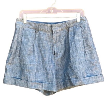 Marc Dark Corey Chambray Shorts Cuffed Pleated Andrew Dark Cotton Shorts Size 6