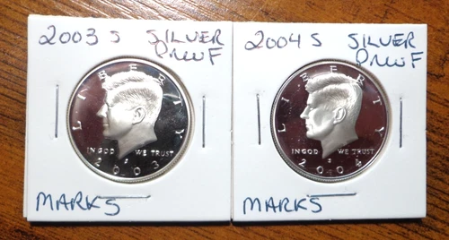 2003 S 2004 S 90% Silver Proof Kennedy Half Dollar 2 COINS IMPAIRED NO RETURNS