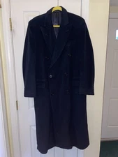 Vintage Paul Stuart 100% Cashmere Black Overcoat Size 42 Tall Woven In Italy