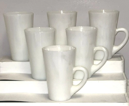 6 Anchor Hocking Fire King PATIO WHITE 5" MUGS