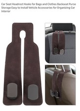 2Pcs Car Headrest Hook Suede Leather Double Metal Hanger Seat Organizer Brown