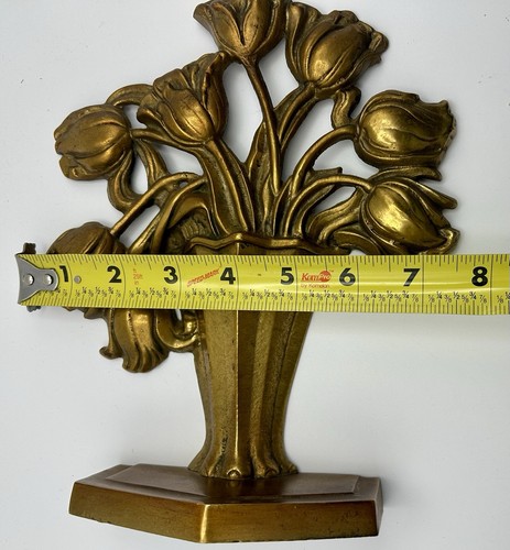 Vintage Brass Bookends Tulips in Vase Bookends Pair Decor 9.25” X 7.75” Taiwan - Picture 9 of 11